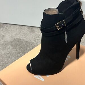 Black Suede Peep-Toe Ankle Boots